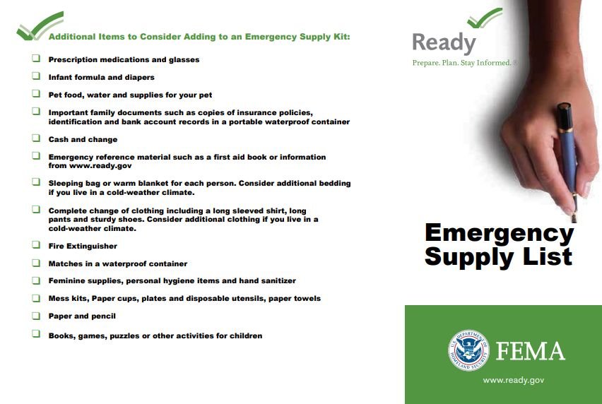 additonal energency kit items