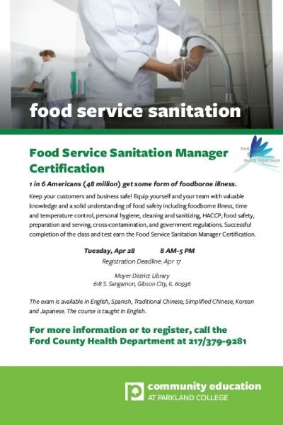 Food Service Sanitation Manager Certification Course Offered